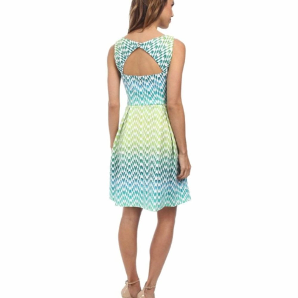 Jessica Simpson Ombre Blue Green Fit and Flare Sleeveless Dress with Pockets